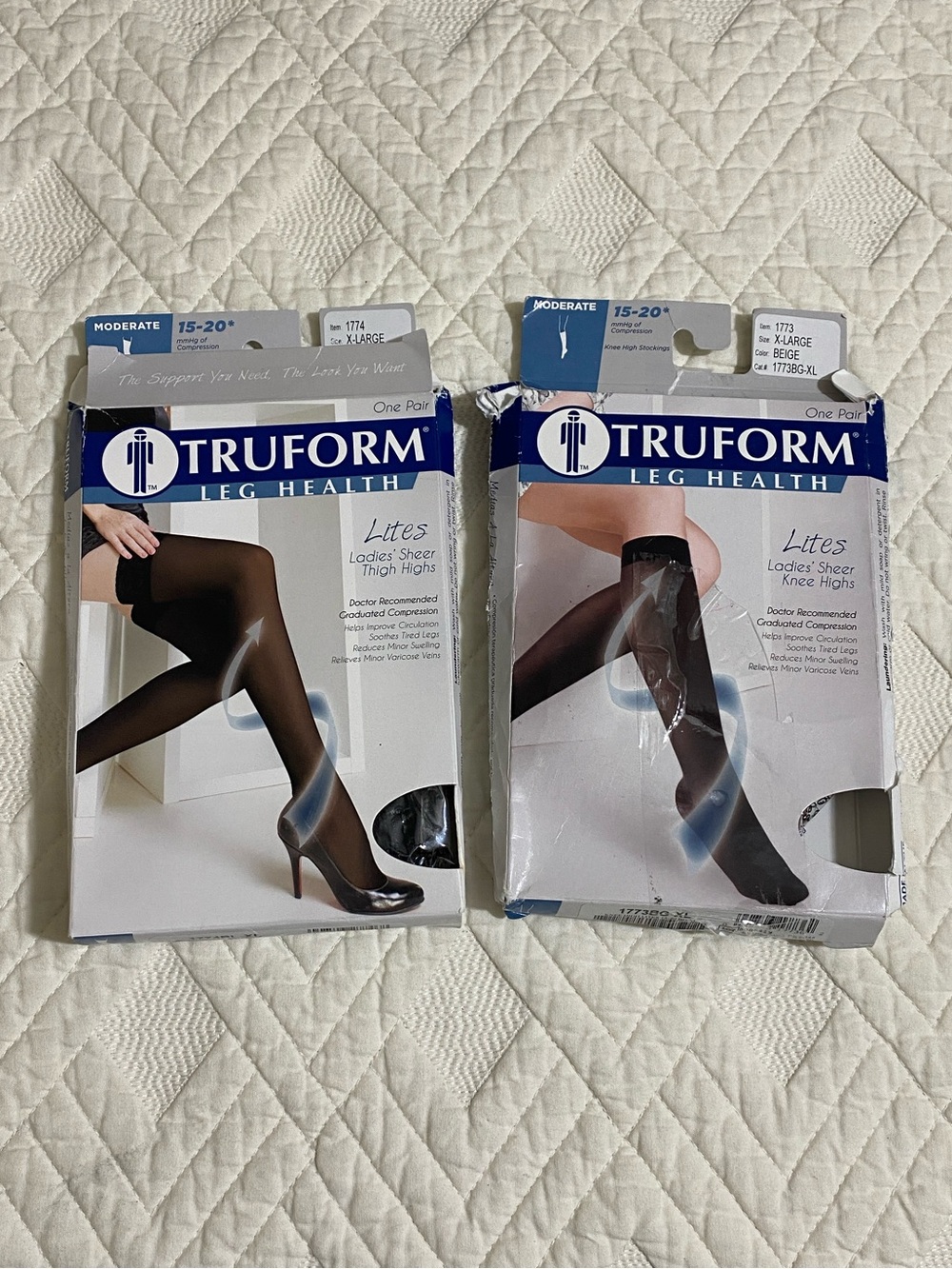 Lot of 2--TRUFORM Lites Sheer Compression Stockings MODERATE 15-20mmHg Size XL